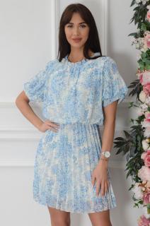 Sukienka szyfonowa plisowana w łączkę kremowo-niebieska Celiana Rozmiar: UNI