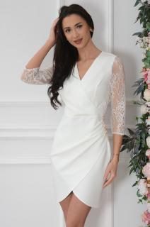 Sukienka z zakładką koronkowe rękawy kremowa Angel Rozmiar: XL
