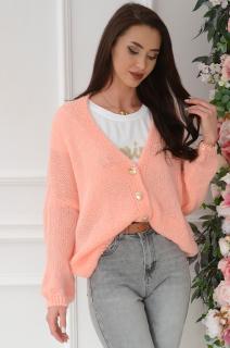 Sweter oversize na guziki dekolt V brzoskwinia Tivoli Rozmiar: UNI