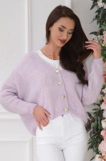 Sweter oversize na guziki dekolt V pastelowy fiolet Tivoli Rozmiar: UNI
