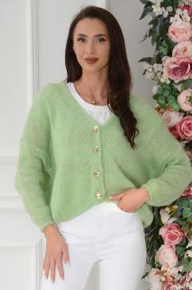 Sweter oversize na guziki dekolt V pistacja Tivoli Rozmiar: UNI
