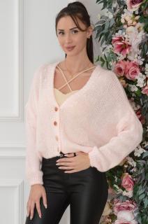 Sweter oversize na guziki dekolt V pudrowy róż Tivoli Rozmiar: UNI