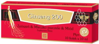 Ginseng 200, Żeń-Szeń, mleczko pszczele i miód, 10 fiolek po 10ml