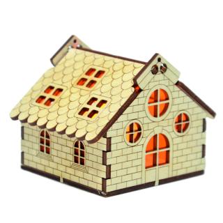 Drewniany domek na świeczkę LED N1 | Bazarek-Deco