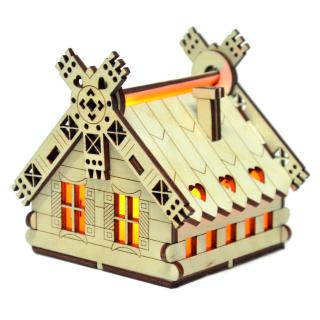 Drewniany domek na świeczkę LED N3 - Z | Bazarek-Deco