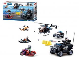 Klocki Sluban b0809 samochody policyjne motor helikopter motorówka 469el.