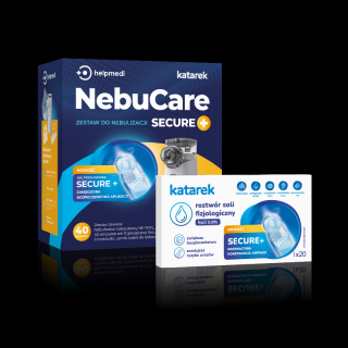 HelpMedi Katarek Nebulizator NebuCare Secure+ MESH + 40 ampułek roztworu soli fizjologicznej 0,9% NaCl