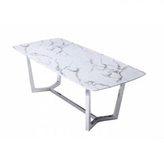 Ekskluzywny stół biało srebrny marmurowy syntetyk Kenton 180 / 90