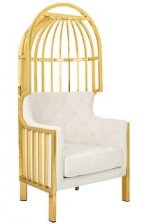 Fotel Klatka Złoty z beżowym welurowym siedziskiem Lord