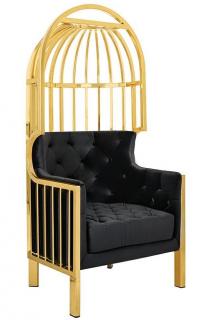 Fotel Klatka Złoty z czarnym welurowym siedziskiem Lord
