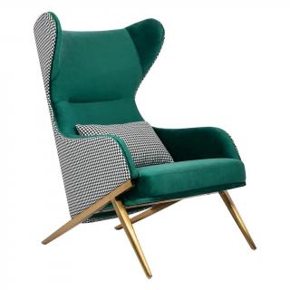 Fotel zielony , pepitka / złoty aksamit Hampton