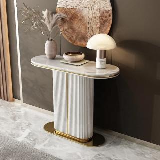 Konsola do przedpokoju Glamour złota białe lamele Giness 100cm