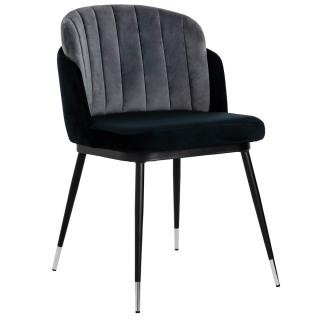 Krzesło eleganckie MARCEL czarno szare - welur, podstawa czarno-srebrna