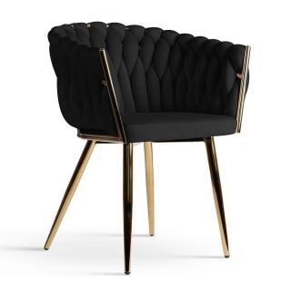 Krzesło Glamour złote , czarne  pleciony welur Rosario