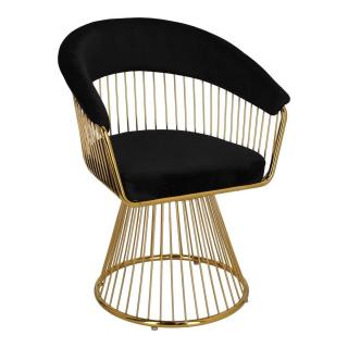 Krzesło Glamour złote , czarny welur z prążkowanym tyłem  Feeny