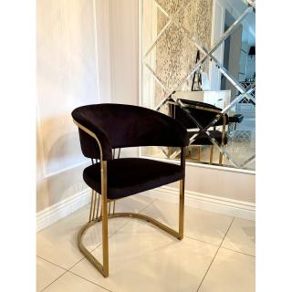 Krzesło Glamour złote czarny welur z prążkowanym tyłem Miraclle III