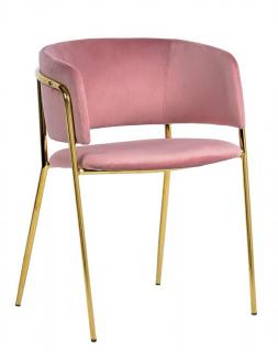 Krzesło na złotych nogach różowy aksamit Delta