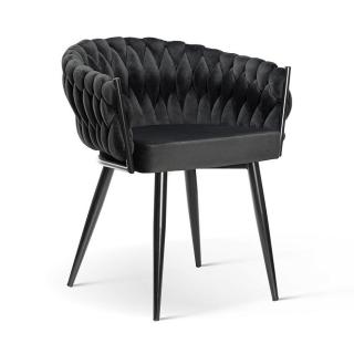 Krzesło plecione czarny welur / czarne nogi  Rosario