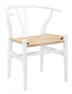 Nowoczesne białe drewniane krzesło z plecionką WISHBONE