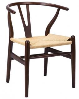 Nowoczesne drewniane krzesło z plecionką WISHBONE/ ciemny brąz
