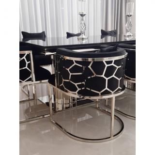 Srebrne krzesło glamor wzór plaster miodu  / czarny welur Anton