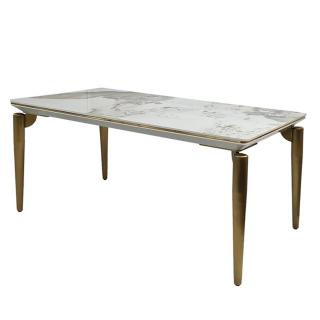 Stół Glamour zloty z marmurowym blatem ze spieku Ivette 140 x 80 x 76
