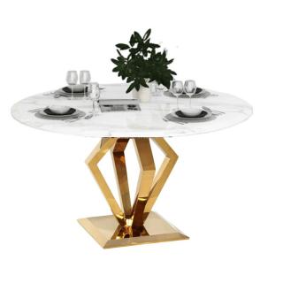 Stół okrągły biało złoty / marmur syntetyk / Endo Fi 130 cm