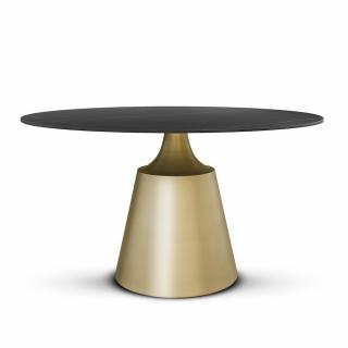 Stół okrągły Glamour , marmurowy spiek czarny na złotej szczotkowanej  podstawie FI 130cm Sonreo