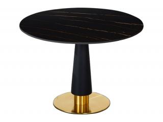 Stół okrągły Glamour , marmurowy spiek czarny na złoto czarnej podstawie FI 100 cm Fioness