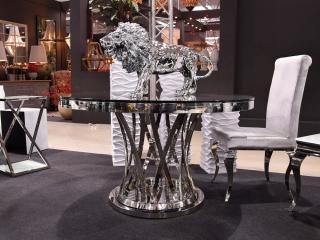 Stół okrągły Glamour srebrna podstawa czarny szklany blat  Arte
