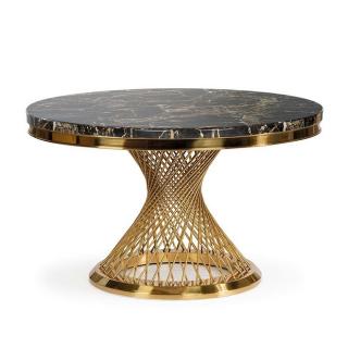 Stół okrągły złoty , blat czarny marmur syntetyk   / Anton