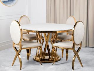 Stół okrągły złoty Glamour blat marmurowy spiek Arte