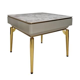 Stolik kawowy pomocniczy Glamour beżowy na złotych nóżkach Ivette 48 cm  wysoki