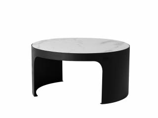 Stolik okrągły czarny, biały marmur spiek Ronii 70