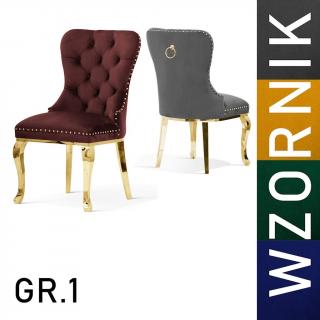 Złote  krzesło Glamour Monar śr 10 wzornik GRUPA I