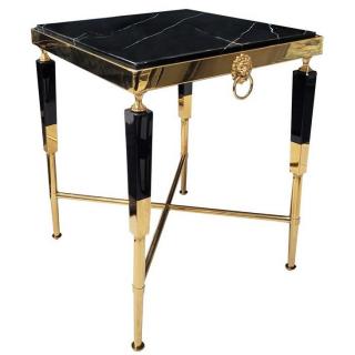 Złoty stolik pomocnik z czarnym marmurowym  blatem z konglomeratu Monaco 50 x 50