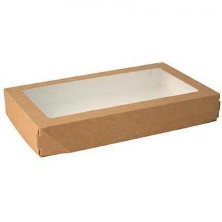 Papstar papierowe pudełko na sushi z okienkiem 4x15x26cm 1450ml 50 sztuk