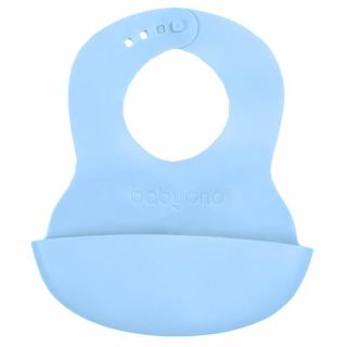 BABYONO Miękki śliniak z regulowanym zapięciem i kieszonką baby blue