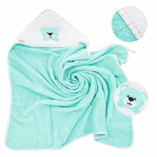 BOCIOLAND Okrycie kąpielowe z kapturkiem ręcznik dla dzieci frotte 100x100cm aqua miś
