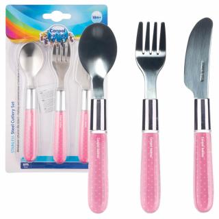 CANPOL Metalowe sztućce dla dzieci różowe łyżeczka + widelec + nóż