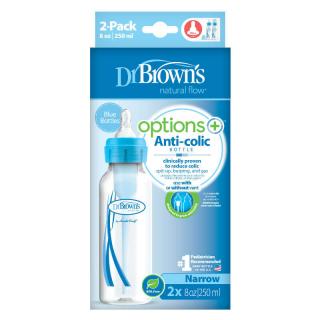 Dr. Brown's Butelka do karmienia wąska szyjka niebieska 250 ml options plus 2 sztuki oryginalne opakowanie
