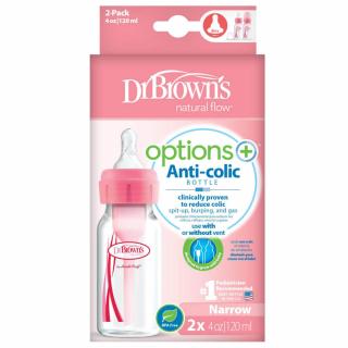 Dr. Brown's Butelka do karmienia wąska szyjka różowa 120 ml options plus - 2 sztuki oryginalne opakowanie