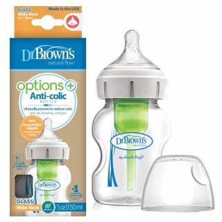DR. BROWN'S Szklana butelka antykolkowa OPTIONS+ do karmienia niemowląt szeroka szyjka 150ml