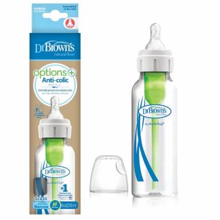 DR. BROWN'S Szklana butelka antykolkowa OPTIONS+ do karmienia niemowląt wąska szyjka 250ml