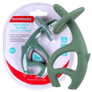 MOMBELLA 2w1 Gryzak uspokajający, szczoteczka silikonowa elephant light green