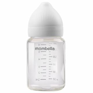 MOMBELLA Butelka antykolkowa szklana 180ml smoczek średni 3m+ IVORY