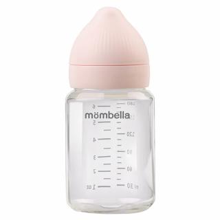 MOMBELLA Butelka antykolkowa szklana 180ml smoczek średni 3m+ OLD ROZE