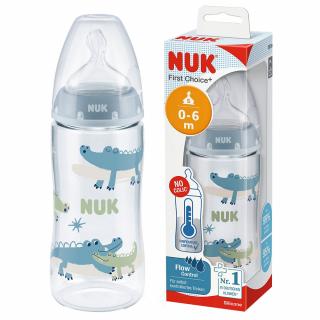 NUK FC+  Butelka antykolkowa z czujnikiem 300ml + smoczek 0-6m NIEBIESKA