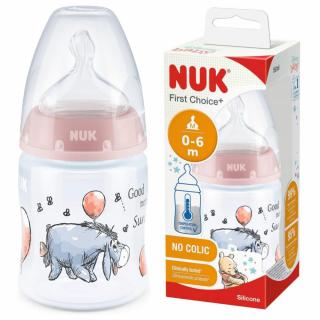 NUK FC+ Butelka antykolkowa z czujnikiem ciepła 150ml 0m+ Kubuś Puchatek Różowa Kłapouchy