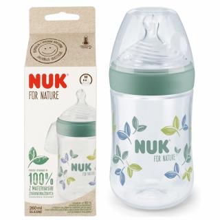 NUK FOR NATURE Butelka antykolkowa ze wskaźnikiem ciepła 260ml smoczek średni przepływ zielona